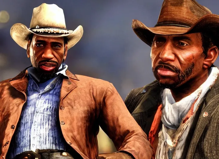 Image similar to still of stephen a. smith from espn's first take as a cowboy in red dead redemption, playstation 3, ps 3