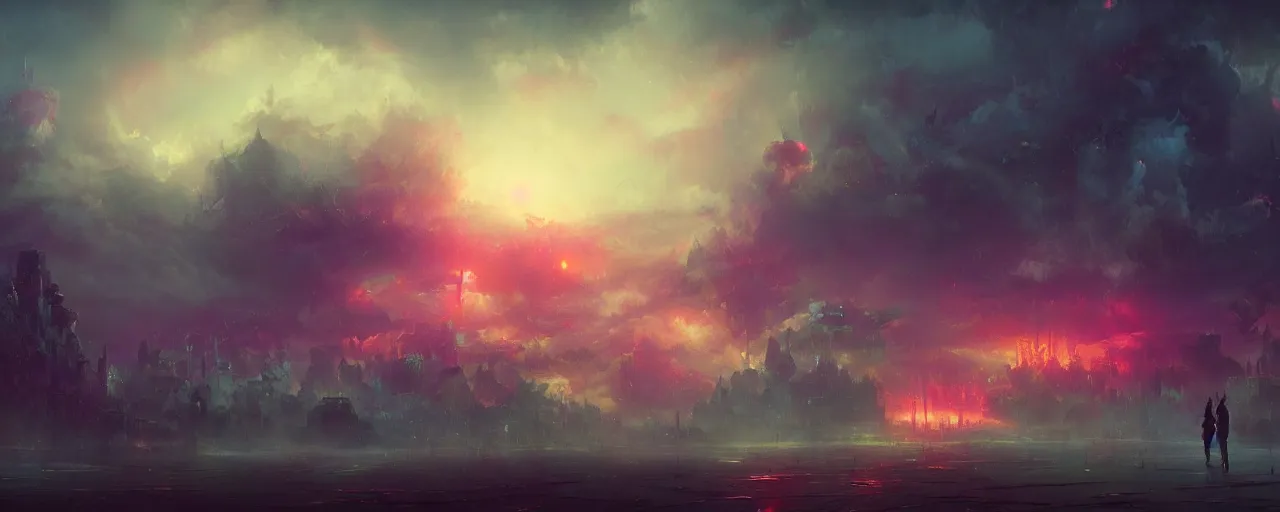 Image similar to ” epic clouds and dense fog, [ cinematic, detailed, epic, widescreen, opening, establishing, mattepainting, photorealistic, realistic textures, octane render, art by paul lehr ] ”