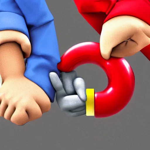 Image similar to digital art, nintendo and playstation holding hands