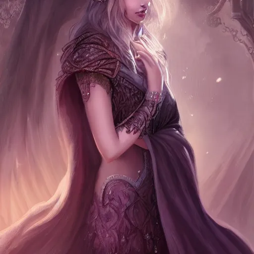 Image similar to beautiful girl, whimsical portrait, ice magic, dark hair, dark robe, intricate, elegant, highly detailed, cgsociety, trending on artstation, dnd, castle background, warm light, concept art, illustration