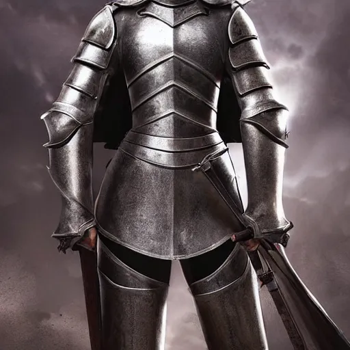 Prompt: a beautiful female knight in a light leather armor without any battle experience who only came to see a dragon, symmetrical, cinematic, real photography