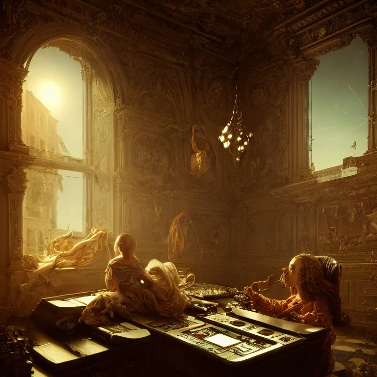 Prompt: motherboard, chip circuit, computer, dream-like atmosphere, baroque landscape painting, perfect composition, beautiful detailed intricate insanely detailed octane render trending on Artstation, 8K artistic photography, photorealistic, soft natural volumetric cinematic perfect light, chiaroscuro, award-winning photograph, masterpiece, Raphael, Caravaggio, Greg Rutkowski, Beeple