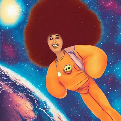 Image similar to mixed fat woman with an afro in space