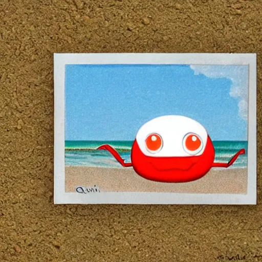 Image similar to A cute smiling crab on the beach, cute digital art by Quint Buchholz