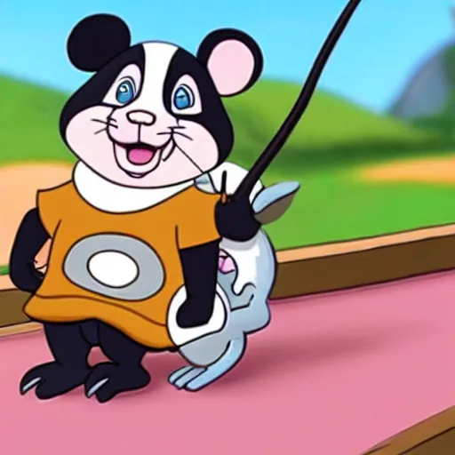 Image similar to jerry mouse is riding a panda, cartoon tom and jerry series