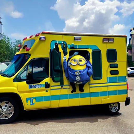 Prompt: minion - themed ambulance