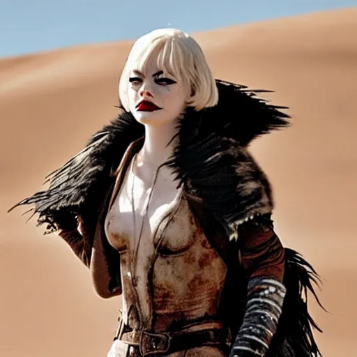 Image similar to emma stone as cruella in mad max fury road