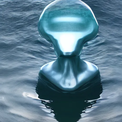 Prompt: water forming a shape of a human head, giant sculpture on the ocean water, water manipulation art, ray tracing, realistic water sharp focus, long shot, 8 k resolution, cinematic