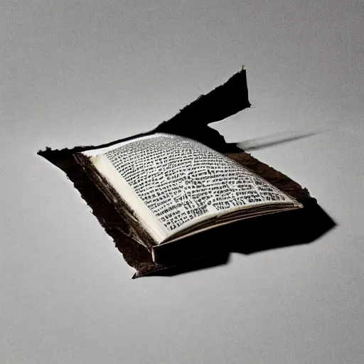 Prompt: photograph of a broken book held together by duct tape. cracks. studio photography with white background