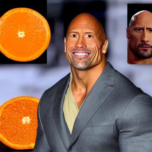 Prompt: dwayne johnson made out of orange stone