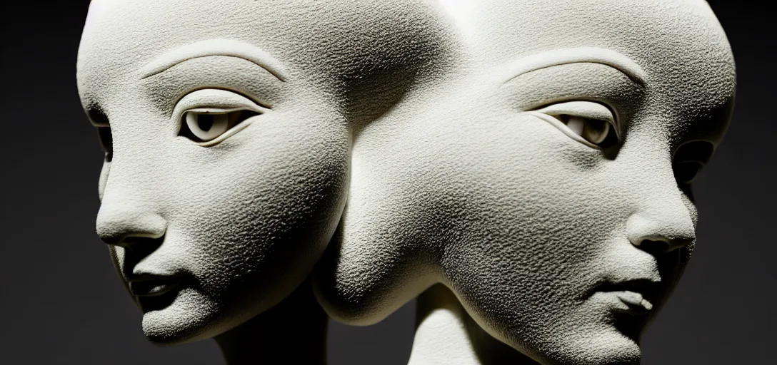 Image similar to symmetry!! full beautiful female porcelain sphinx body sculpture by daniel arsham and raoul marks, intricate, elegant, highly detailed, digital painting, artstation, smooth, sharp focus, all black features on a black background, delicate facial features, golden ratio composition, interconnected, liquid composition, conceptual sculpture, global lighting