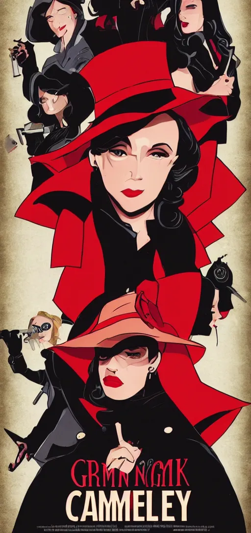 Image similar to grimdark reboot of carmen sandiego, movie poster