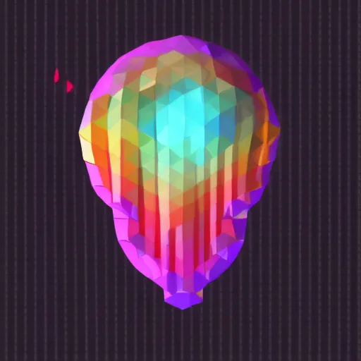 Image similar to isometric vector low poly rainbow jellyfish icon, low poly fragments surrounding it, black background, cgsociety, volumetric lighting, artstationhq