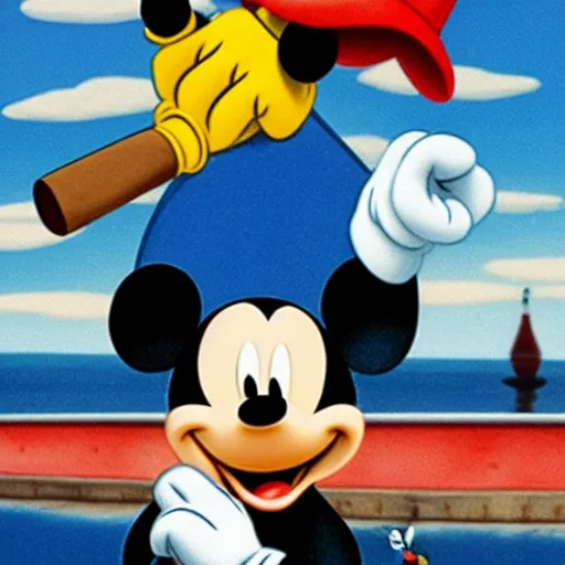 Prompt: mickey mouse smoking a cigar with donald duck after a long day