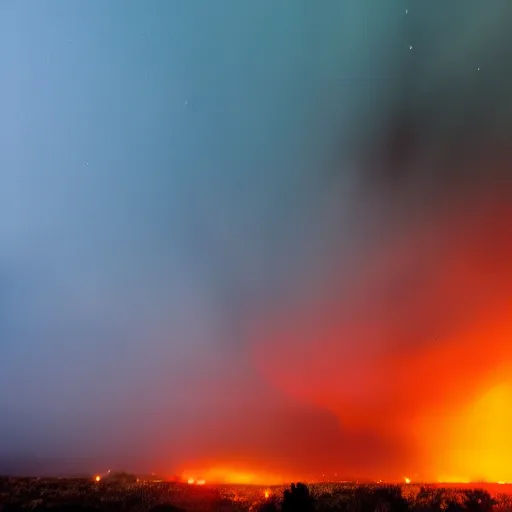 Image similar to found footage of explosion in the sky, 4 k, night, fog