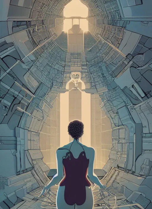 Image similar to poster artwork by Michael Whelan and Tomer Hanuka, of Delos Incorporated, clean