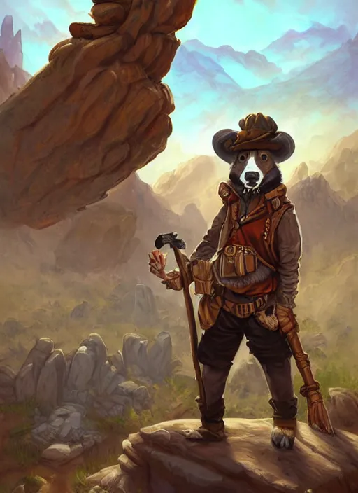 Prompt: fursona commission of a anthro burley badger wearing old-timey miner's clothes. pretty, beautiful, DnD character art portrait, matte fantasy painting. Desert mining town. DeviantArt Artstation, by Jason Felix by Steve Argyle by Tyler Jacobson by Peter Mohrbacher, cinematic lighting