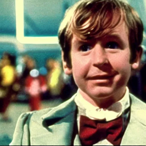 Image similar to a film still of paul!!!! rudd!!!! in the 1 9 7 1 movie willy wonka and the chocolate factory