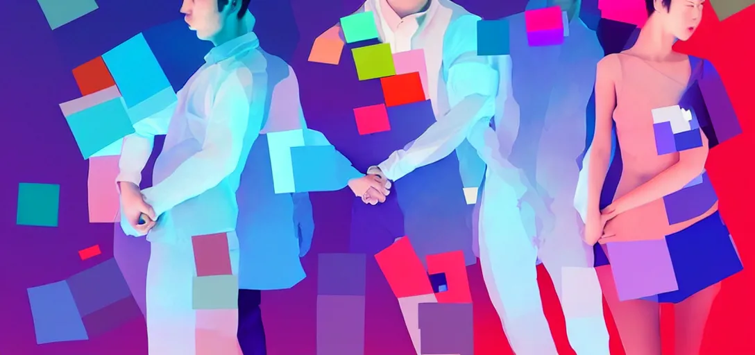 Image similar to xray photoshoot of couple hand holding, colourful vfx art, art by hsiao - ron cheng & james jean - presented as magazine collage style, volumetric light, colourful, sharp, detailed, digital painting, illustration, illustration, magazine collage, highly detailed, intricate detail, unreal engine, octae render, pinterest, behance, art station