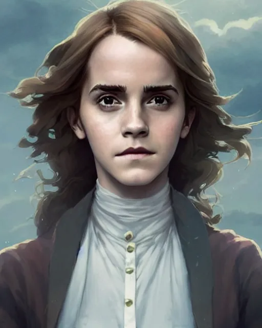 Image similar to Emma Watson as Hermione Granger, magnificent, medium shot, close up, details, sharp focus, elegant, highly detailed, illustration, by Jordan Grimmer and greg rutkowski and PiNe(パイネ) and 薯子Imoko and 香川悠作 and wlop!!!! and maya takamura, intricate, beautiful, Trending artstation, pixiv, digital Art