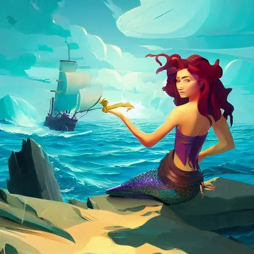 Image similar to painting mermaid treasure on sea of thieves game avatar hero smooth face median photoshop filter cutout vector, behance hd by jesper ejsing, by rhads, makoto shinkai and lois van baarle, ilya kuvshinov, rossdraws global illumination