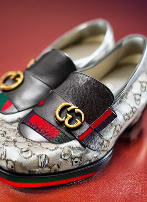 Image similar to hyperrealistic and heavy detailed product photo gucci shoe of albert einstein, in front of white back drop, whole shoe is in picture, leica sl 2 5 0 mm, vivid color, high quality, high textured, real life