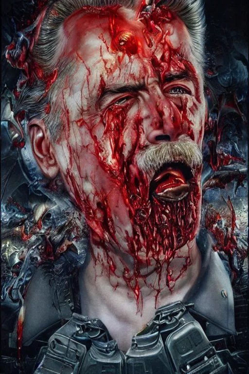 Prompt: uhd hyperrealistic photorealisitc hyperdetailed detailed stalin head exploding, puking blood, screaming, with sparking circuits, studio lighting, by ayami kojima amano karol bak, greg hildebrandt and mark brooks