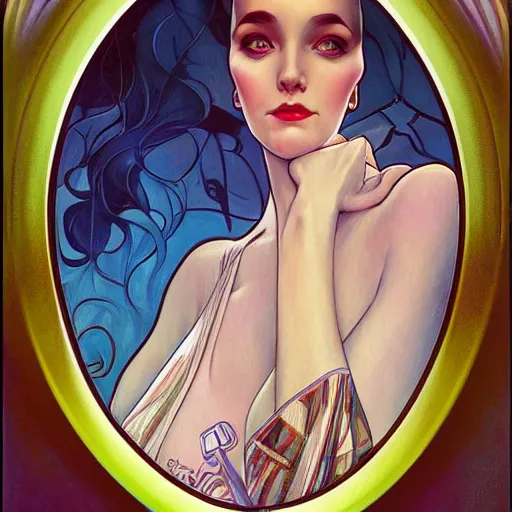 Image similar to a streamline moderne portrait in the style of anna dittmann and donato giancola and alphonse mucha.