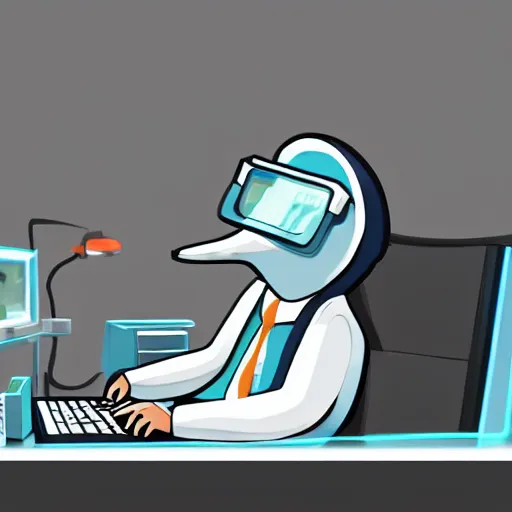 Image similar to An anthropomorphic grey dolphin dressed as a chemist playing games on a computer, digital painting