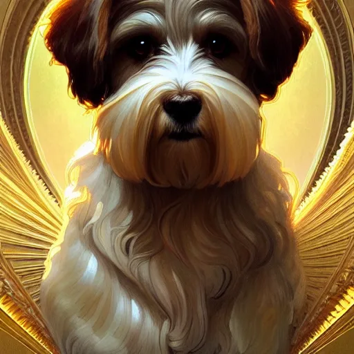 Image similar to beautiful detailed picture of a havanese, radiant light, art nouveau, intricate, elegant, highly detailed, my rendition, digital painting, artstation, concept art, smooth, sharp focus, illustration, art by artgerm and greg rutkowski and alphonse mucha