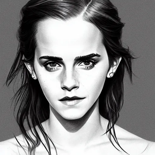 Image similar to drawing of emma watson wearing a knight armor, beautiful piercing eyes, hyper realistic face, in the style of greg rutkowski, fantasy, amazing detail, epic, elegant, smooth