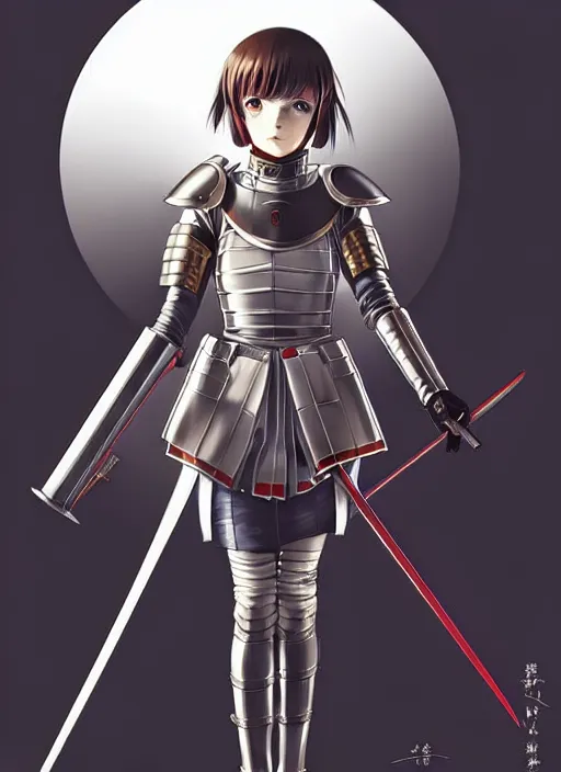 Image similar to ilya kuvshinov, anime female knight in armor by, last exile, murata range, fine detail, perfect, dramatic lighting, dynamic composition, art deco, cel shading, vivid, rich texture, alphonse mucha, ( ( ( colorful ) ) ), ( ( ( yoshinari yoh ) ) ), loish, takashi murakami