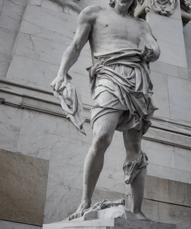 Image similar to marble statue of sean lock in trafalgar square, photo, 5 0 mm f / 2. 8