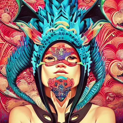 Image similar to Tristan Eaton, victo ngai, artgerm, Lofi dragon mask