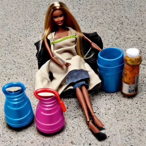 Prompt: homeless barbie set