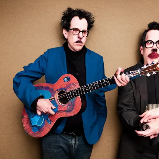 Image similar to john linnell and john flansburgh of they might be giants as puppets, band marketing material, photograph, sharp focus, 4 k, extremely detailed