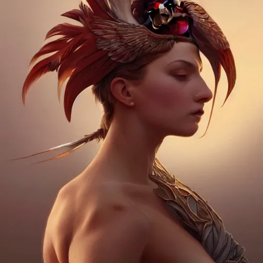 Image similar to full figure ultra realistic illustration, rooster, beautiful, intricate, elegant, highly detailed, digital painting, artstation, concept art, smooth, sharp focus, illustration, art by artgerm and greg rutkowski and alphonse mucha