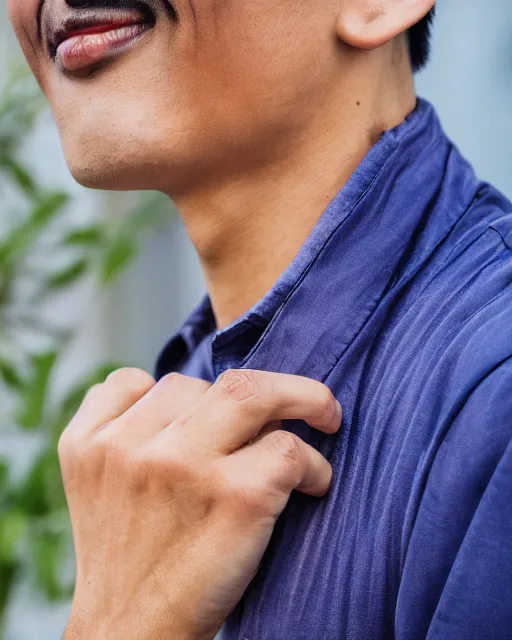 Image similar to gold, blue, photo of an asian male, 8 5 mm f 1. 8