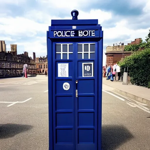 Image similar to a photo of Matt Smith in the shape of a police box