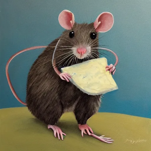 Image similar to rat eating blue cheese painting