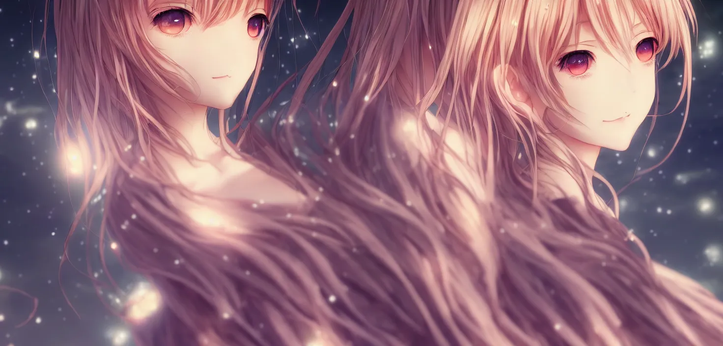 Image similar to portrait two beautiful anime girls wear coctail dress closeup | | sunny night, full moon, dreamlike art, realistic shaded, smile, good looking, hyper details, 4 k realistic, cryengine, realistic shaded lighting poster by artgerm, ross tran, fuji choko, 8 k resolution, trending on artstation, luxury