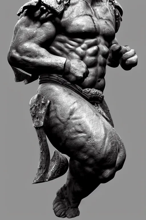 Image similar to ancient Greek statue of a orc warrior from world of Warcraft, highly detailed,3dsmax,blender, trending on artstation, realistic