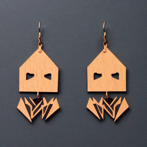 Image similar to lasercut segmented 2d wood earrings, graphic designs from the English Beat