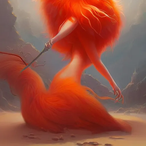 Prompt: prompt A beautiful red orange fluffy kumiho, concept art, matte painting, by Peter Mohrbacher