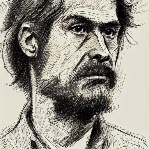 Image similar to a realistic yet scraggly portrait sketch of the side profile of a stern and sophisticated maxmoefoe, trending on artstation, intricate details, in the style of frank auerbach, in the style of sergio aragones, in the style of martin ansin, in the style of david aja, in the style of mattias adolfsson