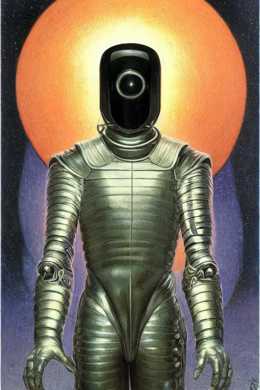 Prompt: portrait of beautiful gothic and futuristic young man, space armour, cyber armour, highly detailed, artstation, illustration, composition, 8 k quality, art by jean delville, rene magritte