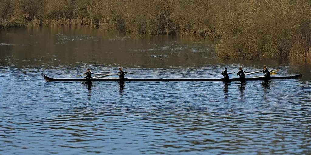 Prompt: rowing herons in a still from Vertigo