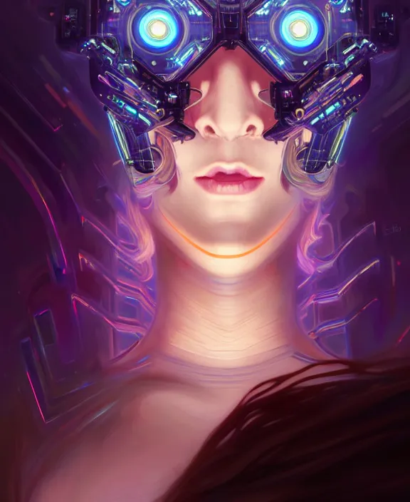 Image similar to a whirlwind of souls rushing inside the metaverse, hologram, half body, neurochip, shaved temple, piercing, jewelry, android, cyborg, cyberpunk face, by loish, d & d, fantasy, intricate, elegant, highly detailed, colorful, digital painting, artstation, concept art, art by artgerm and greg rutkowski and alphonse mucha