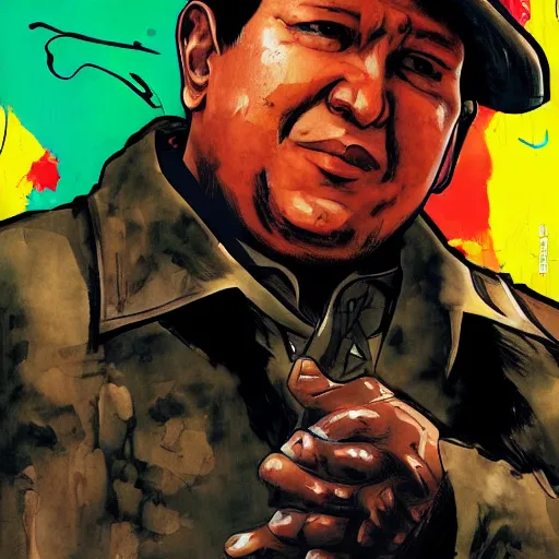 Image similar to hugo chavez in the style of yoji shinkawa, 4k