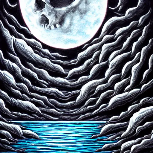 Image similar to highly detailed painting Macabre Dancing skeletons eerie moonlit under water scene digital art deviantart